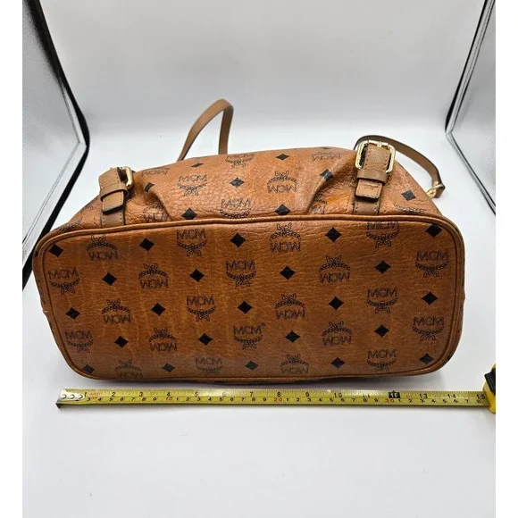 MCM Vintage Cognac Coated Canvas Leather Trimmed Shoulder Bag Tote Purse - Picture 5 of 12